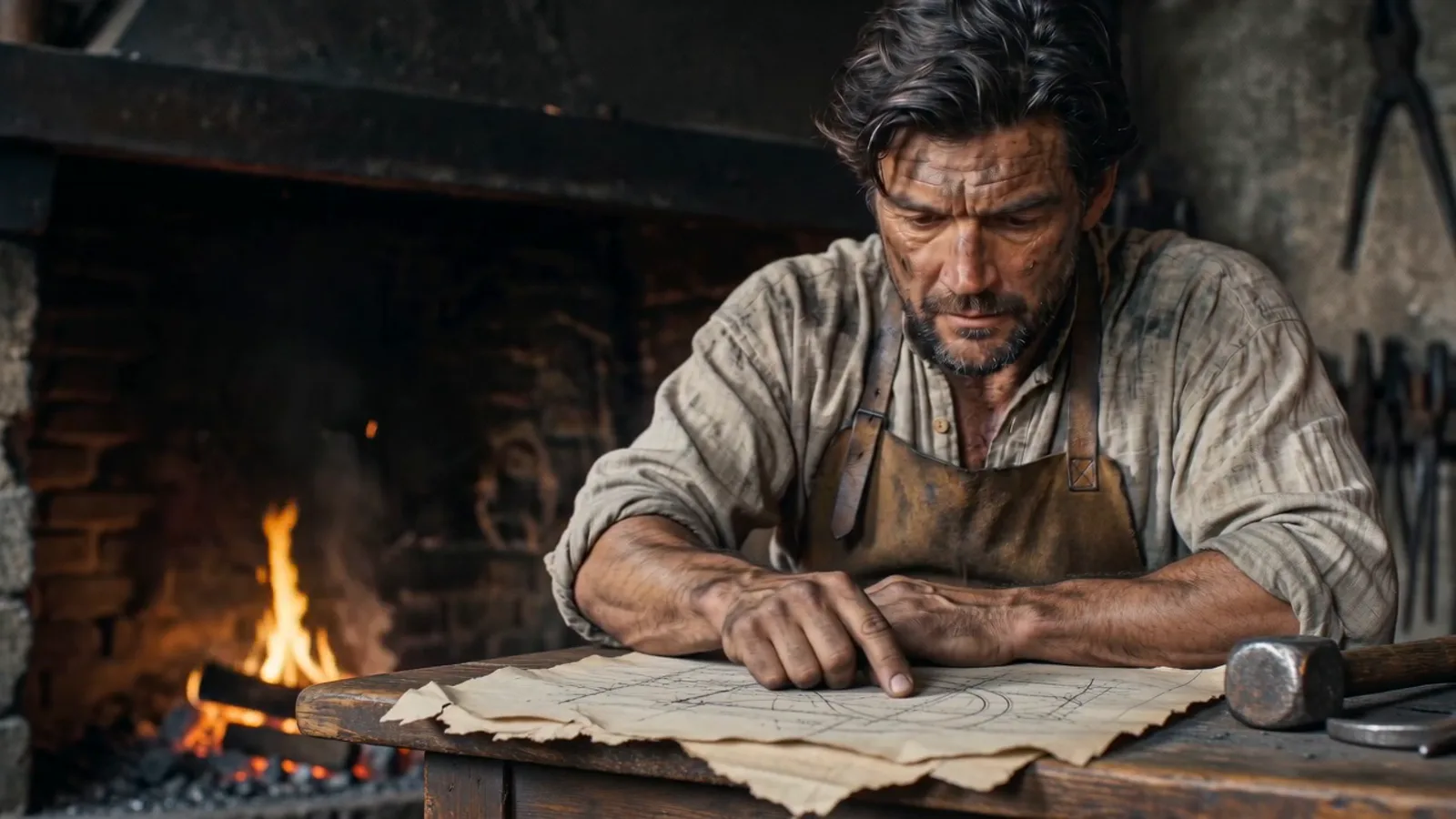 The silent Smith at his workbench.